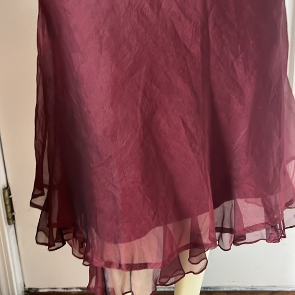 𝅺tiar Los Angeles A-Line Linen & Silk Organza Red Wine Burgundy Midi Skirt M - Picture 5 of 12